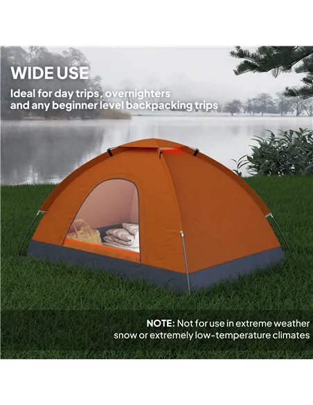 Outsunny 2 Person Camping Tent, Dome Tent with Zipped Doors, Storage Pocket, Portable Handy Bag, Orange