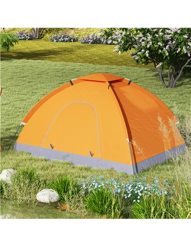 Outsunny 2 Person Camping Tent, Dome Tent with Zipped Doors, Storage Pocket, Portable Handy Bag, Orange