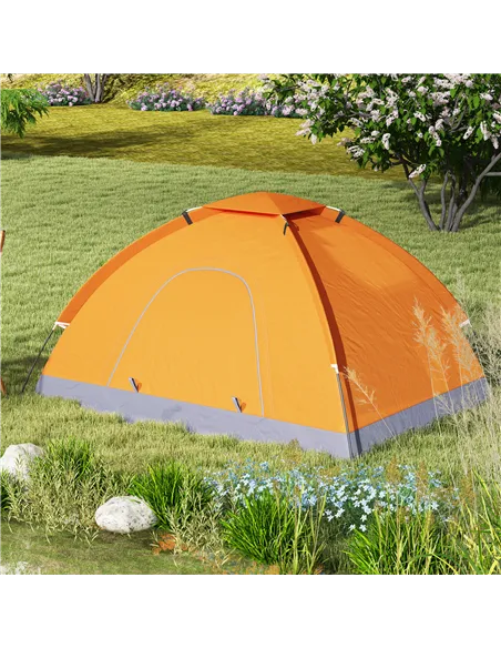 Outsunny 2 Person Camping Tent, Dome Tent with Zipped Doors, Storage Pocket, Portable Handy Bag, Orange