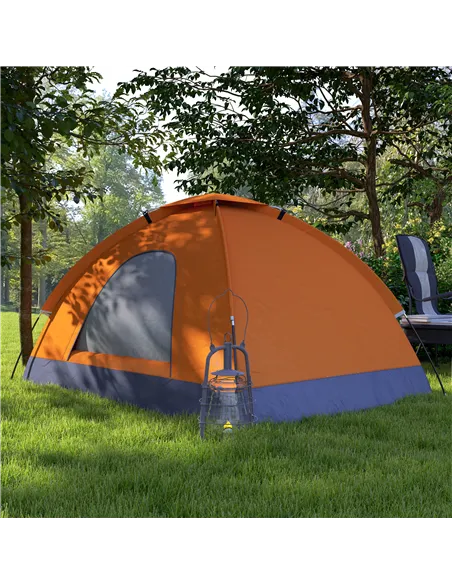 Outsunny 2 Person Camping Tent, Dome Tent with Zipped Doors, Storage Pocket, Portable Handy Bag, Orange