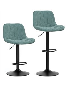 HOMCOM Set of Two Linen-Look Bar Stools - Blue