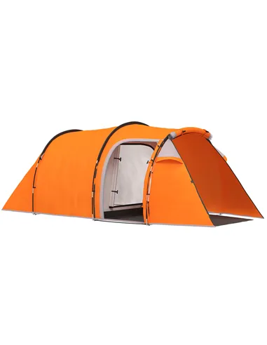 Outsunny 2-3 Man Tunnel Tents w/ Vestibule Camping Tent Porch Air Vents Weather-Resistant Shelter, Orange