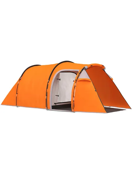 Outsunny 2-3 Man Tunnel Tents w/ Vestibule Camping Tent Porch Air Vents Weather-Resistant Shelter, Orange