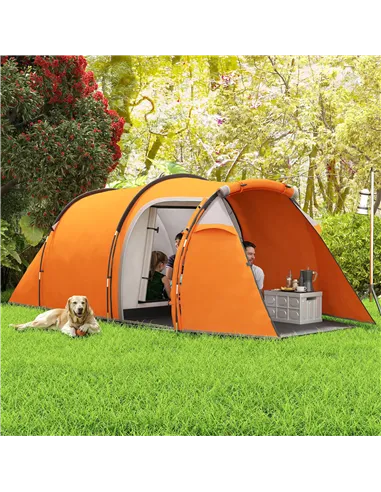 Outsunny 2-3 Man Tunnel Tents w/ Vestibule Camping Tent Porch Air Vents Weather-Resistant Shelter, Orange