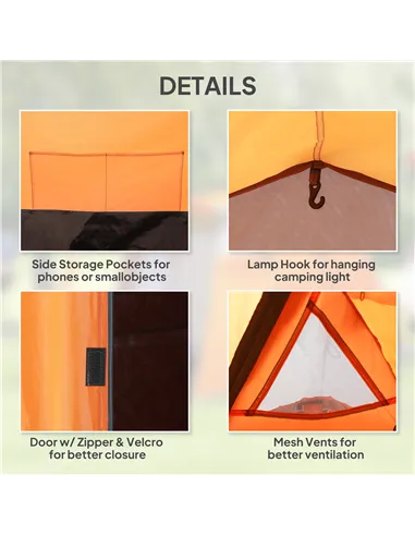 Outsunny 2-3 Man Tunnel Tents w/ Vestibule Camping Tent Porch Air Vents Weather-Resistant Shelter, Orange