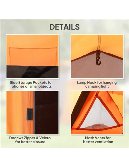 Outsunny 2-3 Man Tunnel Tents w/ Vestibule Camping Tent Porch Air Vents Weather-Resistant Shelter, Orange