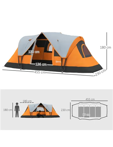 Outsunny 5-6 Man Dome Camping Tent - Orange