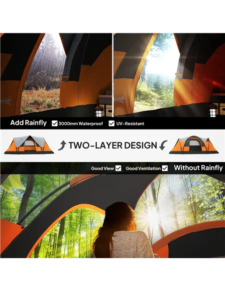 Outsunny 5-6 Man Dome Camping Tent - Orange