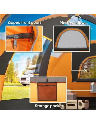 Outsunny 5-6 Man Dome Camping Tent - Orange