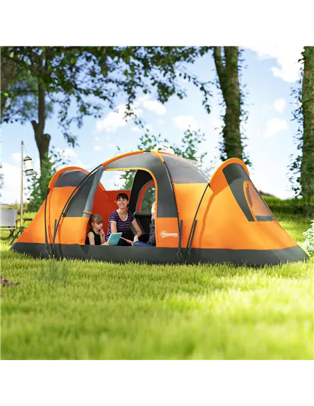 Outsunny 5-6 Man Dome Camping Tent - Orange