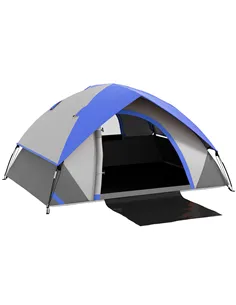 Outsunny Two Man Single Room Dome Tent, with Accessories - Dark Blue/Grey