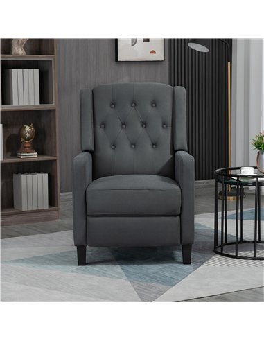 HOMCOM Wingback Recliner Chair for Home Theater, Button Tufted Microfibre Cloth Reclining Armchair with Leg Rest, Deep Grey