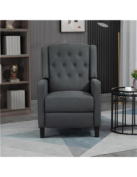 HOMCOM Wingback Recliner Chair for Home Theater, Button Tufted Microfibre Cloth Reclining Armchair with Leg Rest, Deep Grey