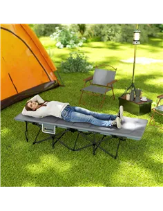 Outsunny Folding Camping Bed for Adults with Cushion, Heavy Duty Portable Travel Camping Cot with Headrest, Side Pocket and Non- 2