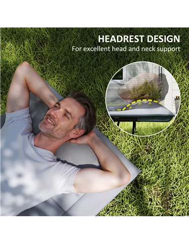 Outsunny Folding Camping Bed for Adults with Cushion, Heavy Duty Portable Travel Camping Cot with Headrest, Side Pocket and Non-