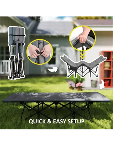 Outsunny Folding Camping Bed for Adults with Cushion, Heavy Duty Portable Travel Camping Cot with Headrest, Side Pocket and Non-