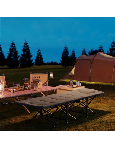 Outsunny Folding Camping Bed for Adults with Cushion, Heavy Duty Portable Travel Camping Cot with Headrest, Side Pocket and Non-