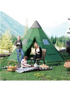 Outsunny 6 Men Tipi Tent with Carry Bag - Green 2