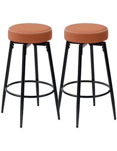 HOMCOM Set of Two Faux Leather Bar Stools - Brown/Black