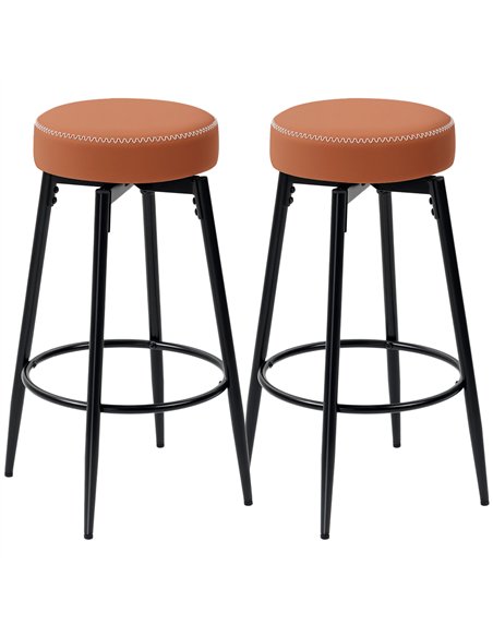 HOMCOM Set of Two Faux Leather Bar Stools - Brown/Black