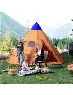 Outsunny 6 Men Tipi Tent with Carry Bag - Orange 2