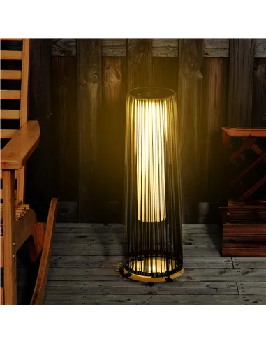 Outsunny Patio Garden PE Rattan Solar Lights Woven Resin Wicker Lantern Auto On/Off Solar Powered Lights for Porch, Yard, Lawn, 