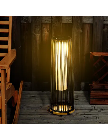 Outsunny Patio Garden PE Rattan Solar Lights Woven Resin Wicker Lantern Auto On/Off Solar Powered Lights for Porch, Yard, Lawn, 