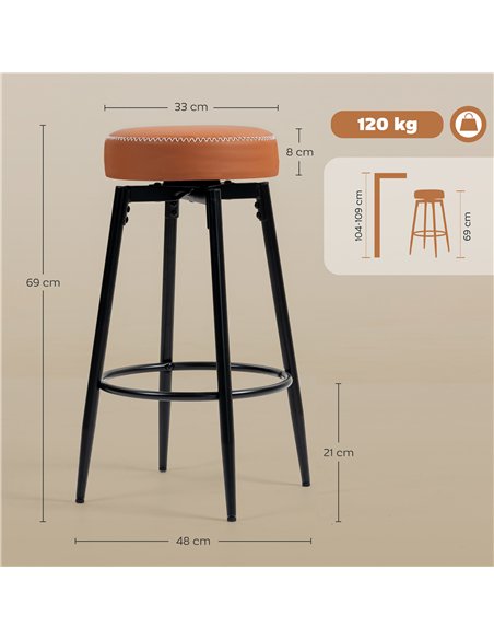 HOMCOM Set of Two Faux Leather Bar Stools - Brown/Black