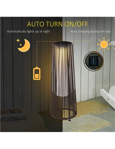 Outsunny Patio Garden PE Rattan Solar Lights Woven Resin Wicker Lantern Auto On/Off Solar Powered Lights for Porch, Yard, Lawn, 