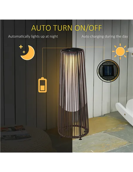 Outsunny Patio Garden PE Rattan Solar Lights Woven Resin Wicker Lantern Auto On/Off Solar Powered Lights for Porch, Yard, Lawn, 