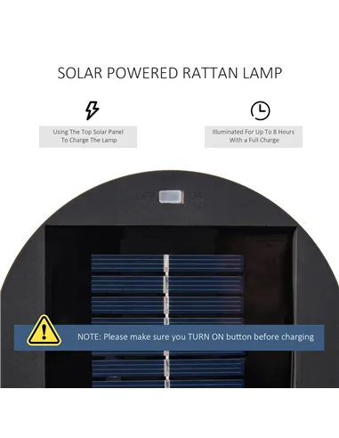 Outsunny Patio Garden PE Rattan Solar Lights Woven Resin Wicker Lantern Auto On/Off Solar Powered Lights for Porch, Yard, Lawn, 