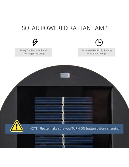 Outsunny Patio Garden PE Rattan Solar Lights Woven Resin Wicker Lantern Auto On/Off Solar Powered Lights for Porch, Yard, Lawn, 