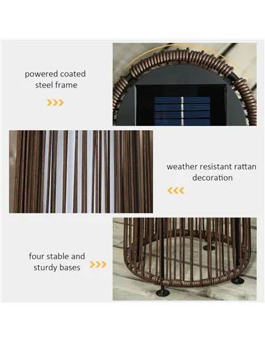 Outsunny Patio Garden PE Rattan Solar Lights Woven Resin Wicker Lantern Auto On/Off Solar Powered Lights for Porch, Yard, Lawn, 