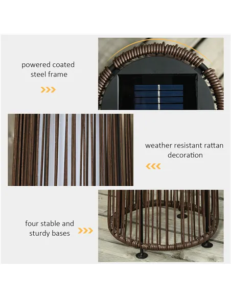 Outsunny Patio Garden PE Rattan Solar Lights Woven Resin Wicker Lantern Auto On/Off Solar Powered Lights for Porch, Yard, Lawn, 