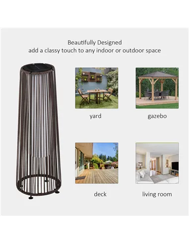 Outsunny Patio Garden PE Rattan Solar Lights Woven Resin Wicker Lantern Auto On/Off Solar Powered Lights for Porch, Yard, Lawn, 