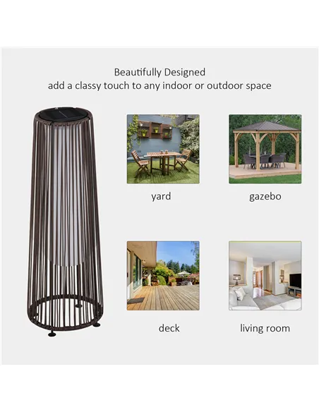 Outsunny Patio Garden PE Rattan Solar Lights Woven Resin Wicker Lantern Auto On/Off Solar Powered Lights for Porch, Yard, Lawn, 