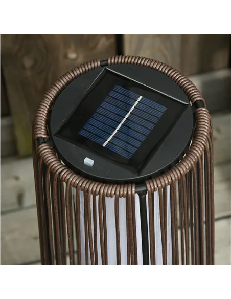 Outsunny Patio Garden PE Rattan Solar Lights Woven Resin Wicker Lantern Auto On/Off Solar Powered Lights for Porch, Yard, Lawn, 
