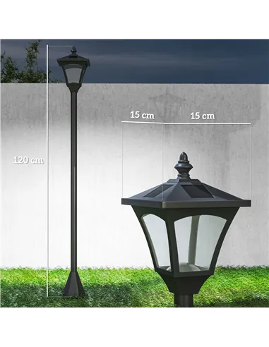 Outsunny Outdoor Garden Solar Post Lamp Photosensitive LED Lantern Bollard Pathway 1.2M Tall – Black