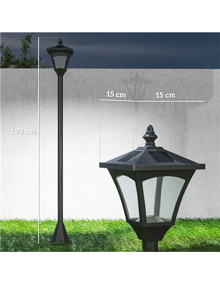 Outsunny Outdoor Garden Solar Post Lamp Photosensitive LED Lantern Bollard Pathway 1.2M Tall – Black