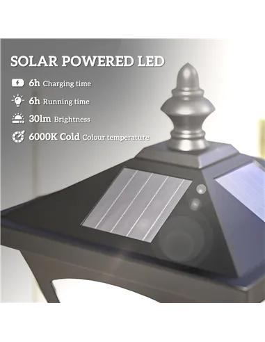 Outsunny Outdoor Garden Solar Post Lamp Photosensitive LED Lantern Bollard Pathway 1.2M Tall – Black