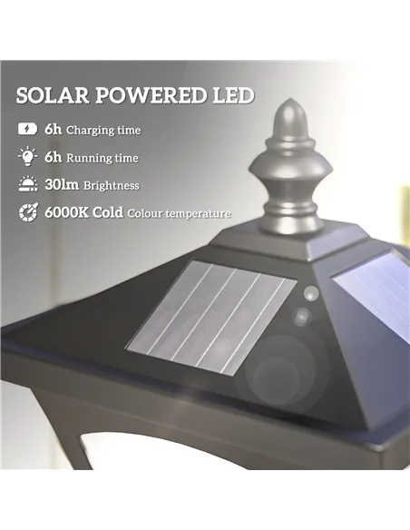 Outsunny Outdoor Garden Solar Post Lamp Photosensitive LED Lantern Bollard Pathway 1.2M Tall – Black