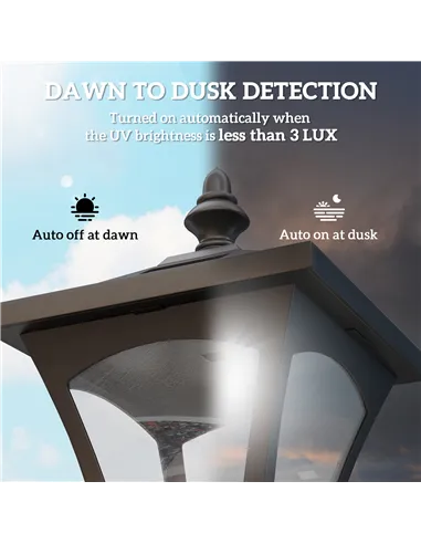 Outsunny Outdoor Garden Solar Post Lamp Photosensitive LED Lantern Bollard Pathway 1.2M Tall – Black