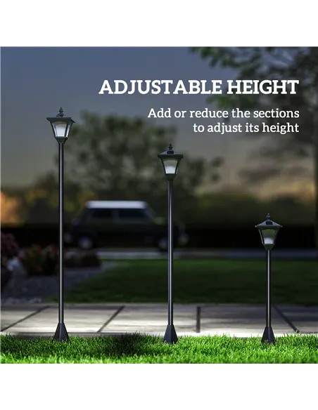Outsunny Outdoor Garden Solar Post Lamp Photosensitive LED Lantern Bollard Pathway 1.2M Tall – Black