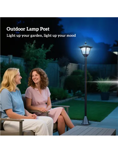 Outsunny Outdoor Garden Solar Post Lamp Photosensitive LED Lantern Bollard Pathway 1.2M Tall – Black