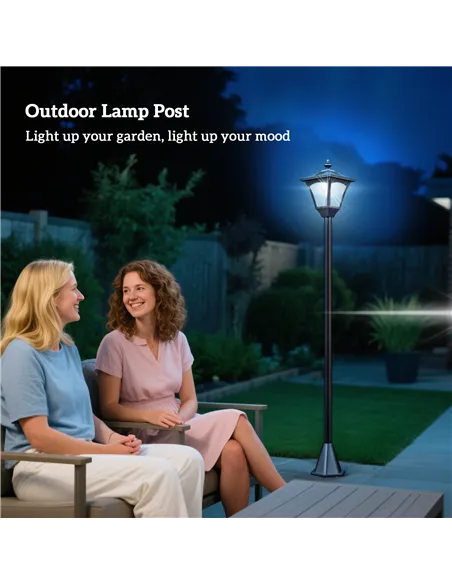 Outsunny Outdoor Garden Solar Post Lamp Photosensitive LED Lantern Bollard Pathway 1.2M Tall – Black