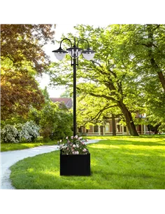 Outsunny 189cm 3-head Solar Lamp Post, Street Light with Planter, Automatic-on, 6 Hour Max Outdoor Ready LED Lighting, Black 2