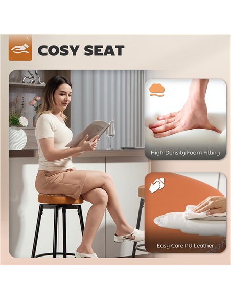 HOMCOM Set of Two Faux Leather Bar Stools - Brown/Black