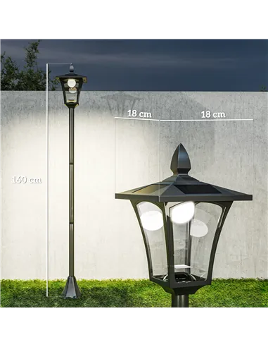 Outsunny Outdoor Garden Solar Post Lamp Sensor Dimmable LED Lantern Bollard Pathway 1.6M Tall – Black
