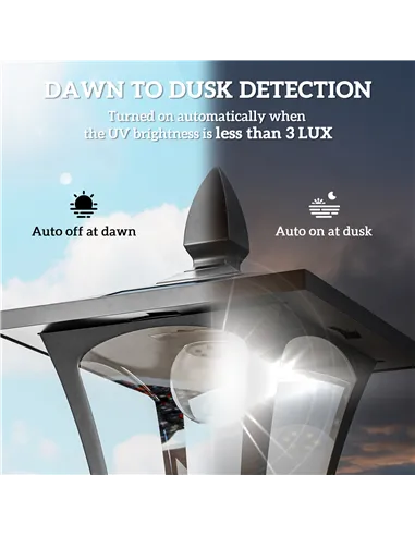 Outsunny Outdoor Garden Solar Post Lamp Sensor Dimmable LED Lantern Bollard Pathway 1.6M Tall – Black