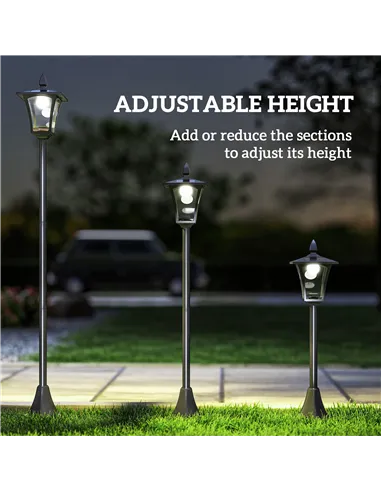 Outsunny Outdoor Garden Solar Post Lamp Sensor Dimmable LED Lantern Bollard Pathway 1.6M Tall – Black